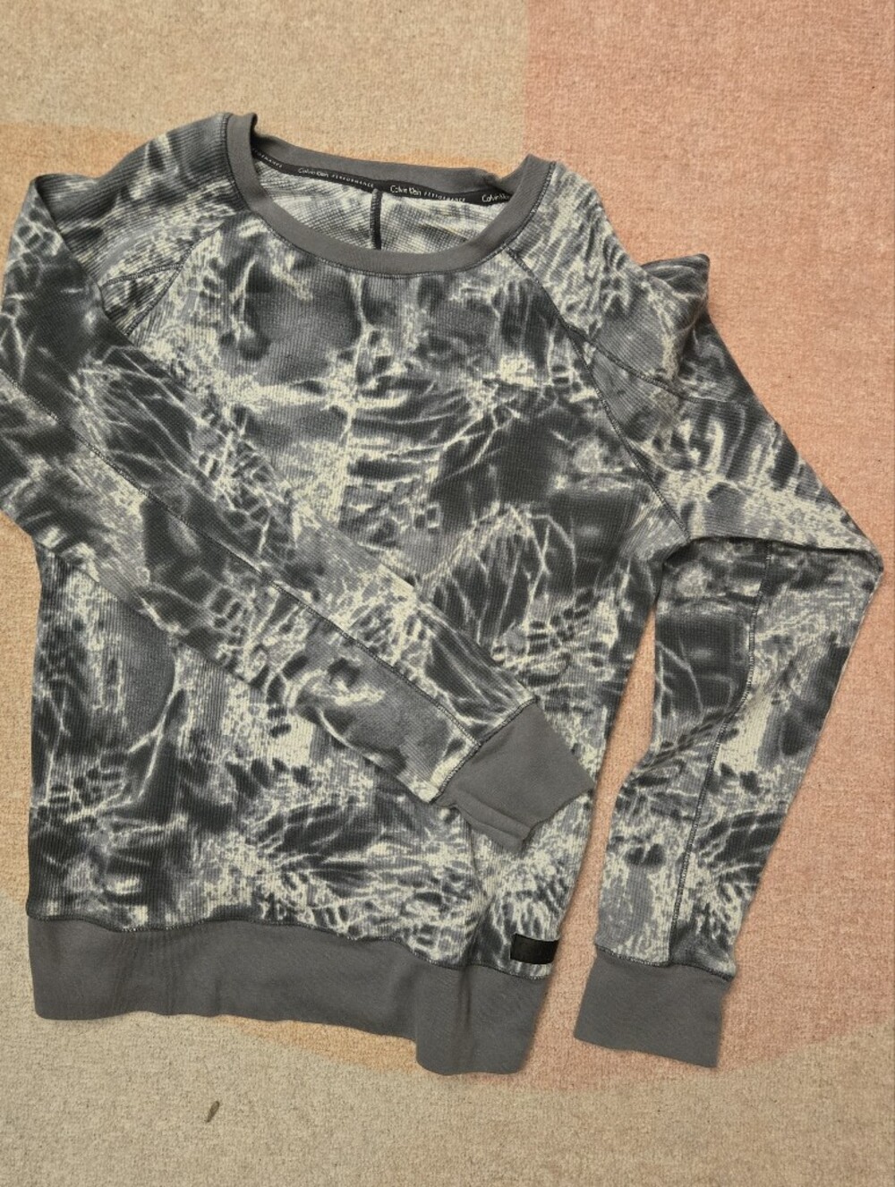 Calvin Klein Gray and Off-White Waffle Performance Top